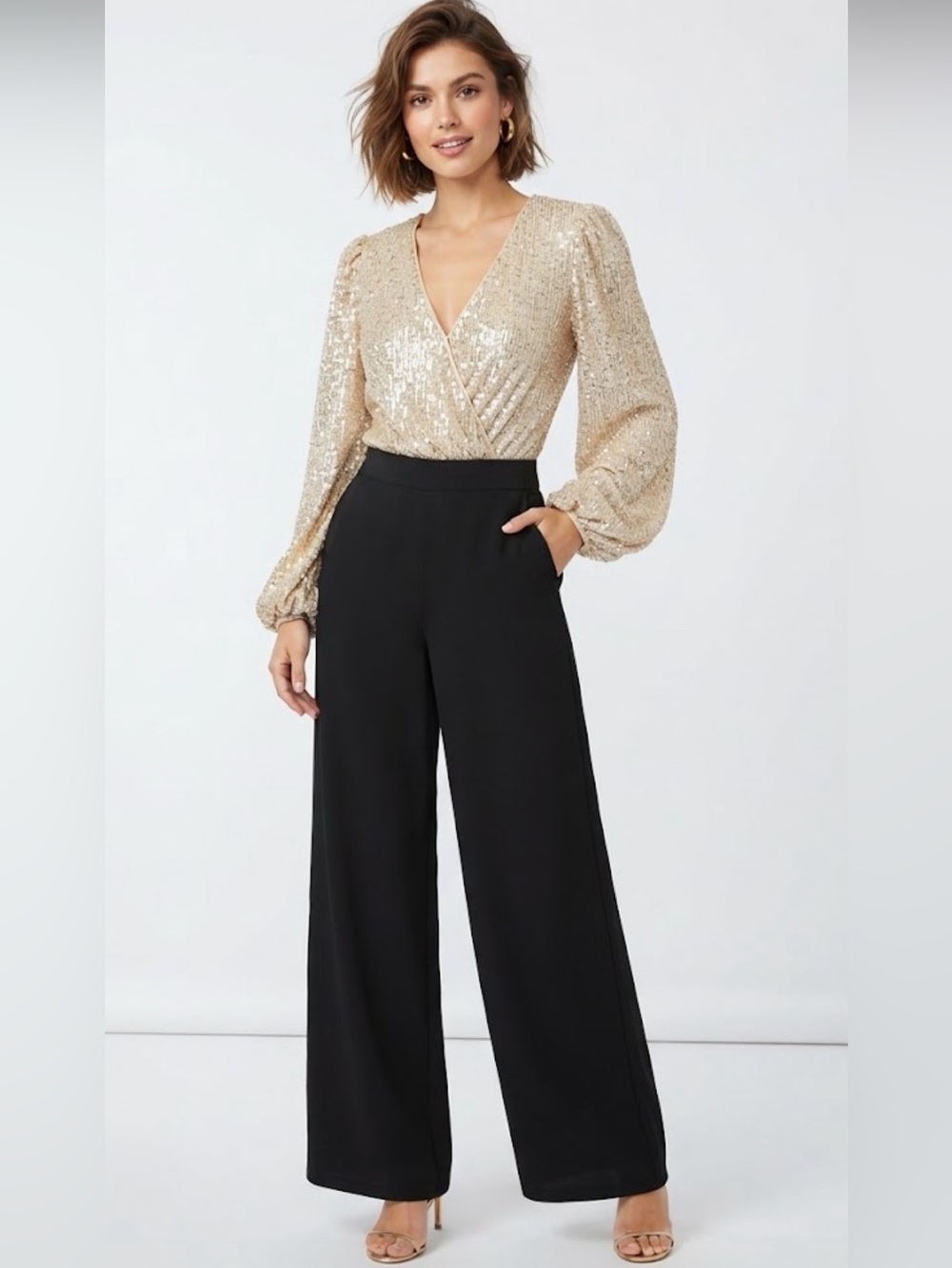 Bardot Gold Sequin Wrap Bodysuit
